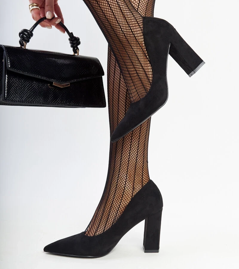 Czarne czółenka na wysokim słupku Leea