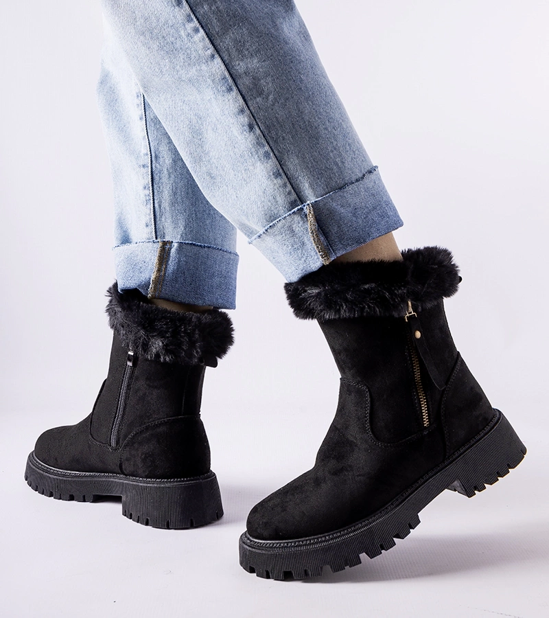 Czarne śniegowce damskie eko-zamsz Trigoso