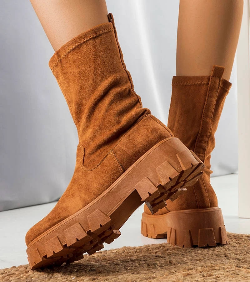 Camelowe botki damskie Makayla