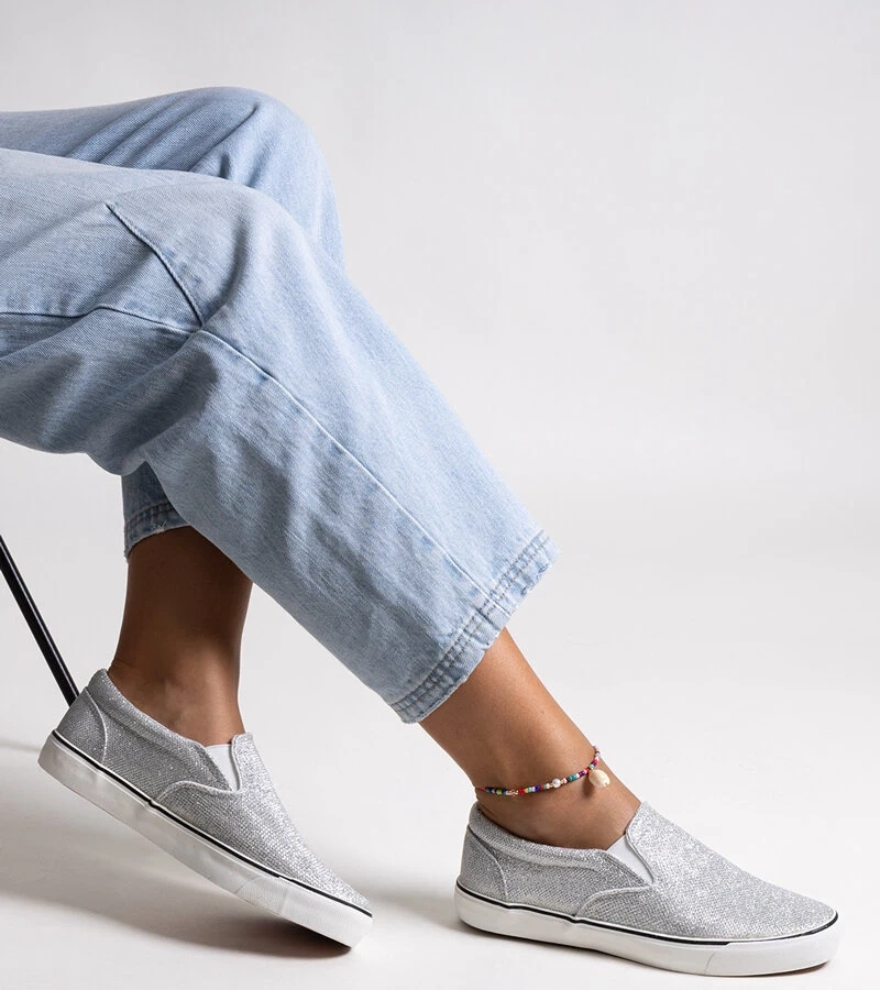 Srebrne błyszczące tenisówki Lublubah