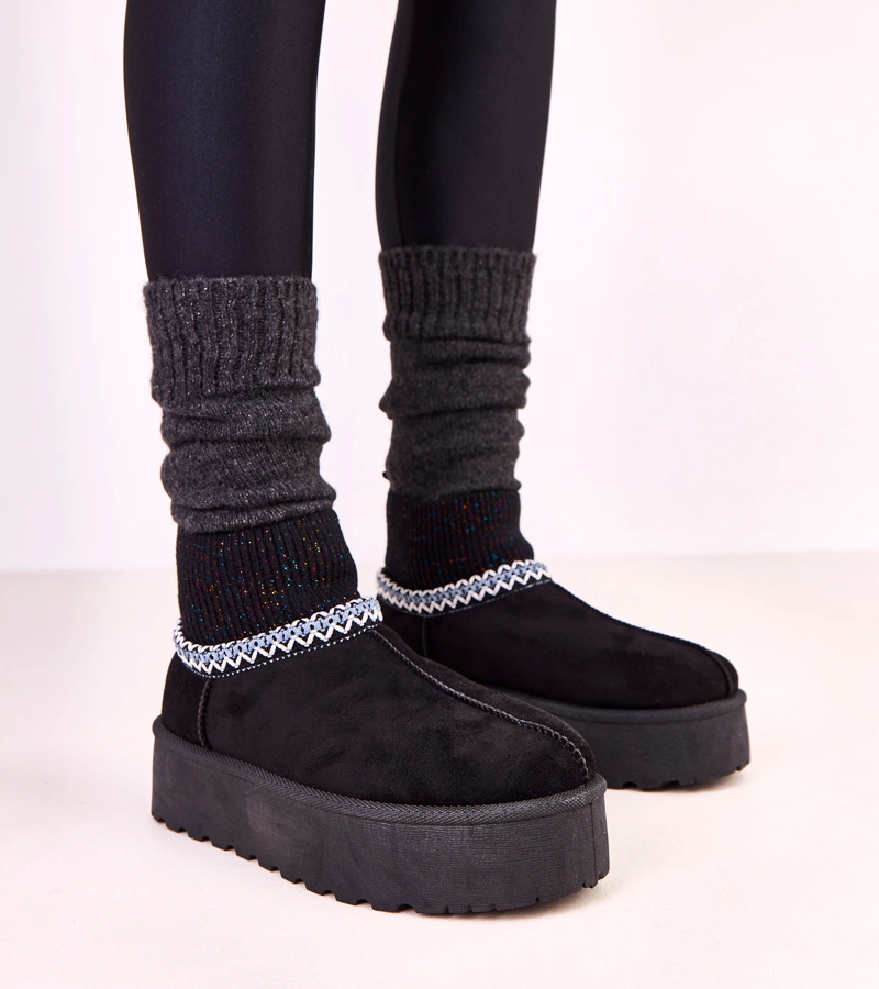 Czarne niskie śniegowce ze skarpetkową cholewką Bernica