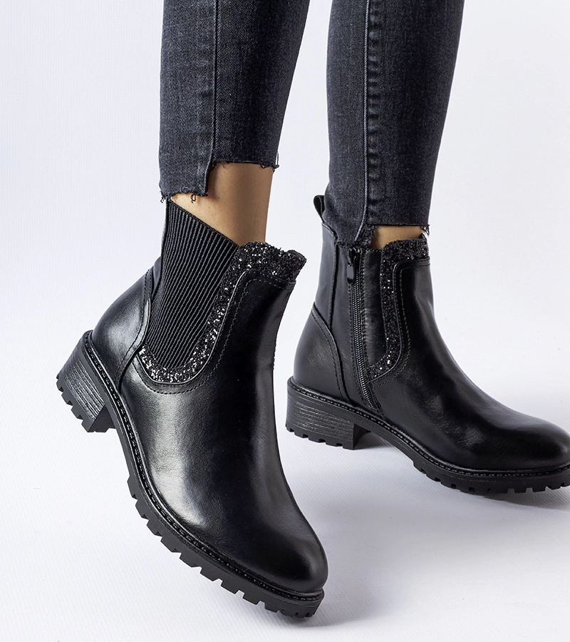 Czarne botki zdobione brokatem Emidio