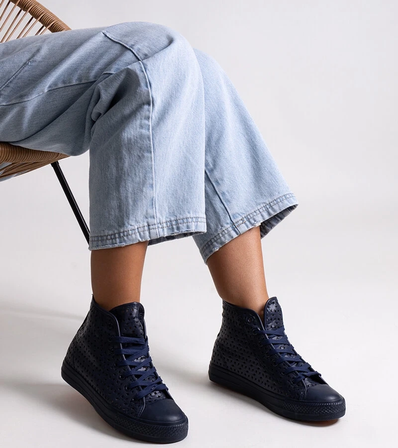 Granatowe wysokie ażurowe trampki Shima