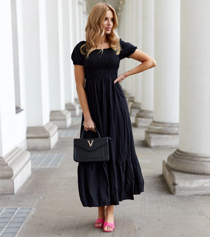 Czarna sukienka maxi z marszczeniem Bethane