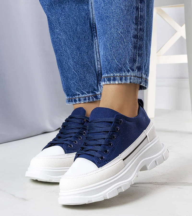 Granatowe trampki na wysokiej platformie Lavaris