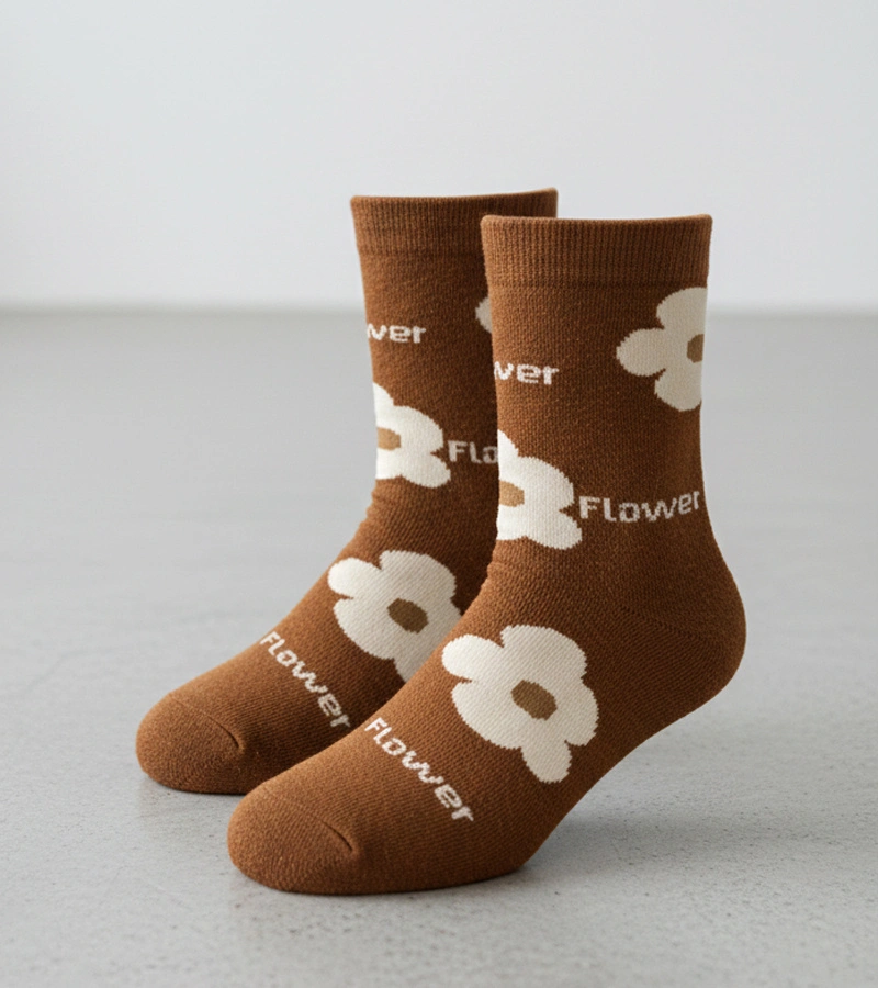 Brązowe skarpetki z kwiatami Sella
