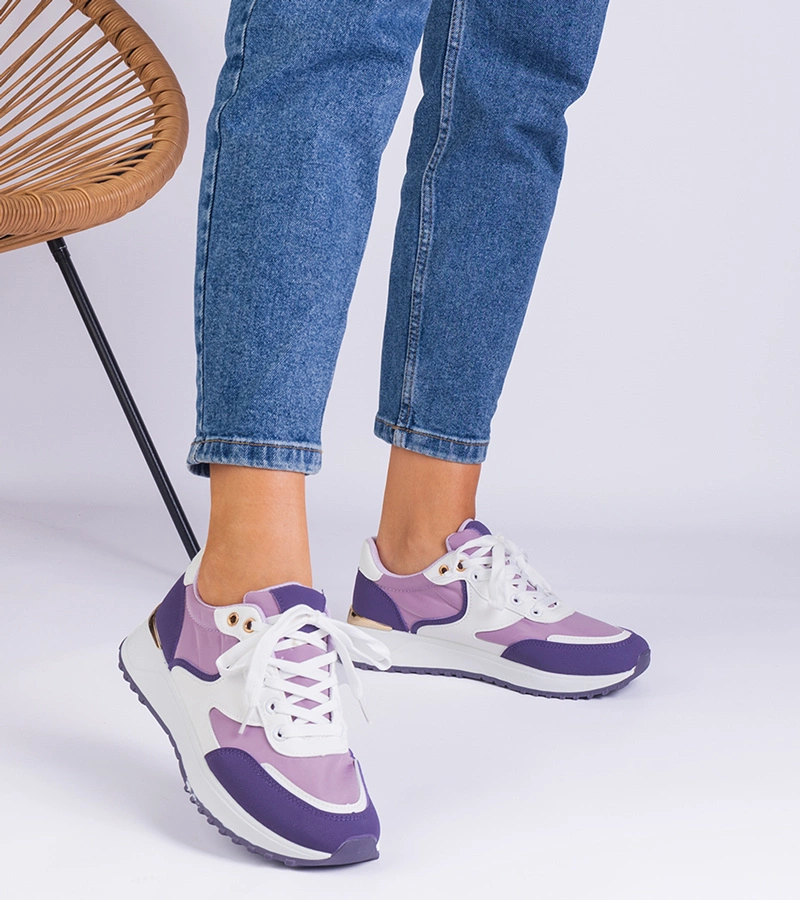 Fioletowe sneakersy damskie ze złotą wstawką Ezela