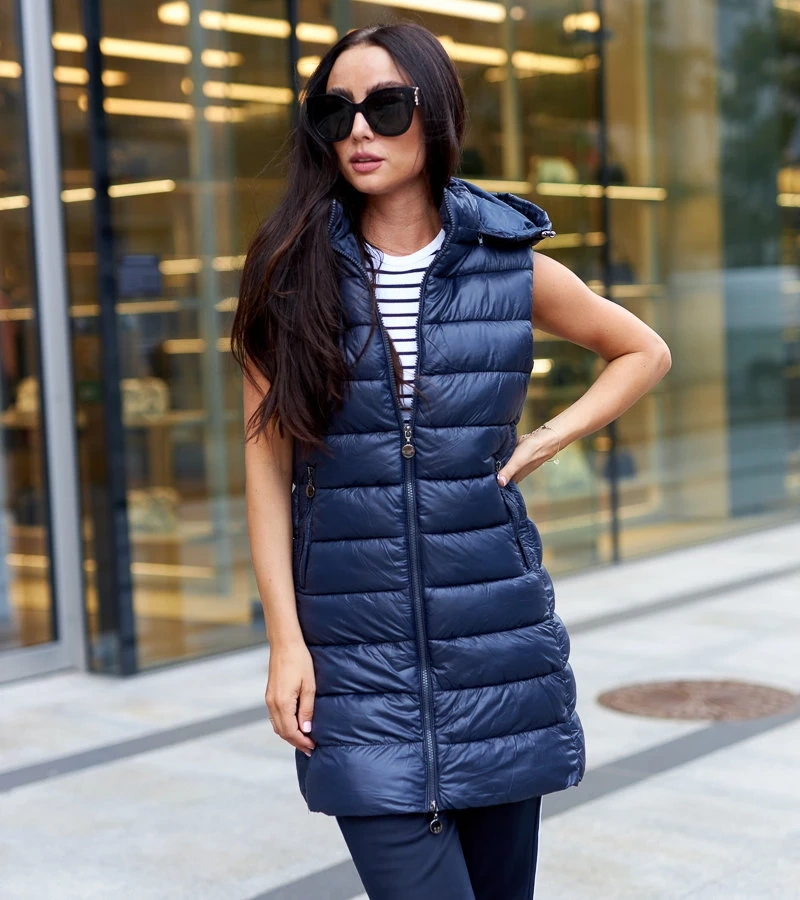 Damska długa granatowa kamizelka Bovegno