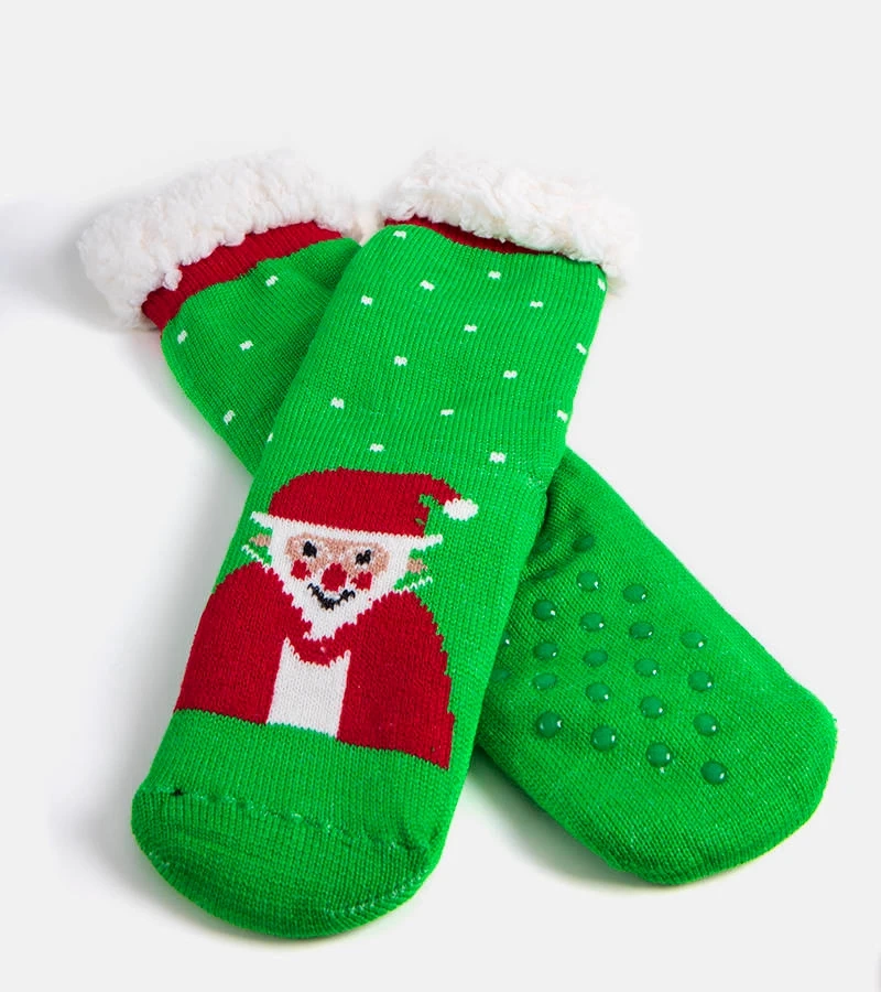 Zielone ocieplane skarpety z Mikołajem Challi