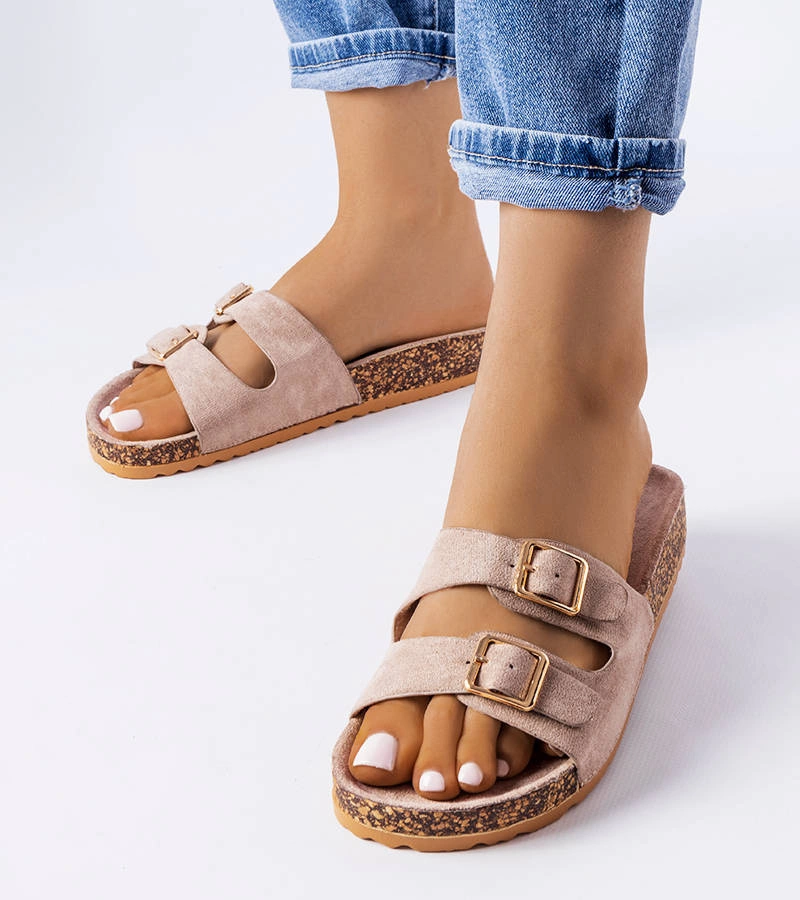 Brązowe klapki na korkowej podeszwie Cincinna