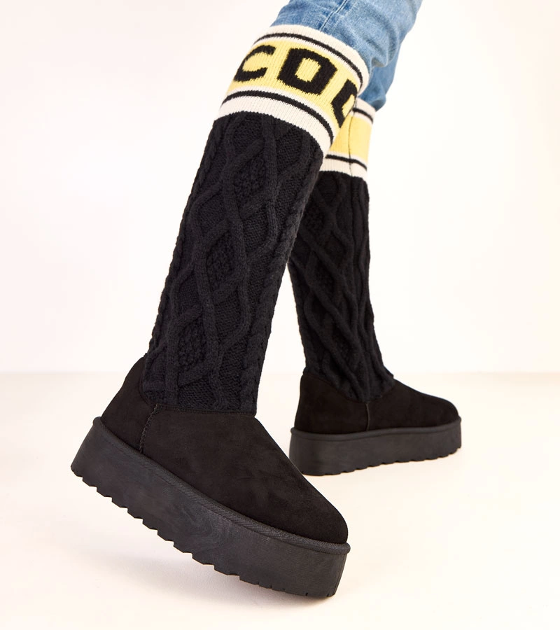 Czarne śniegowce na platformie z wysoką cholewką Coo