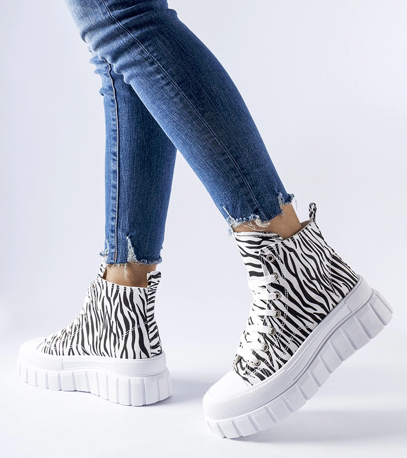 Wysokie trampki na platformie wzór zebra Fiave