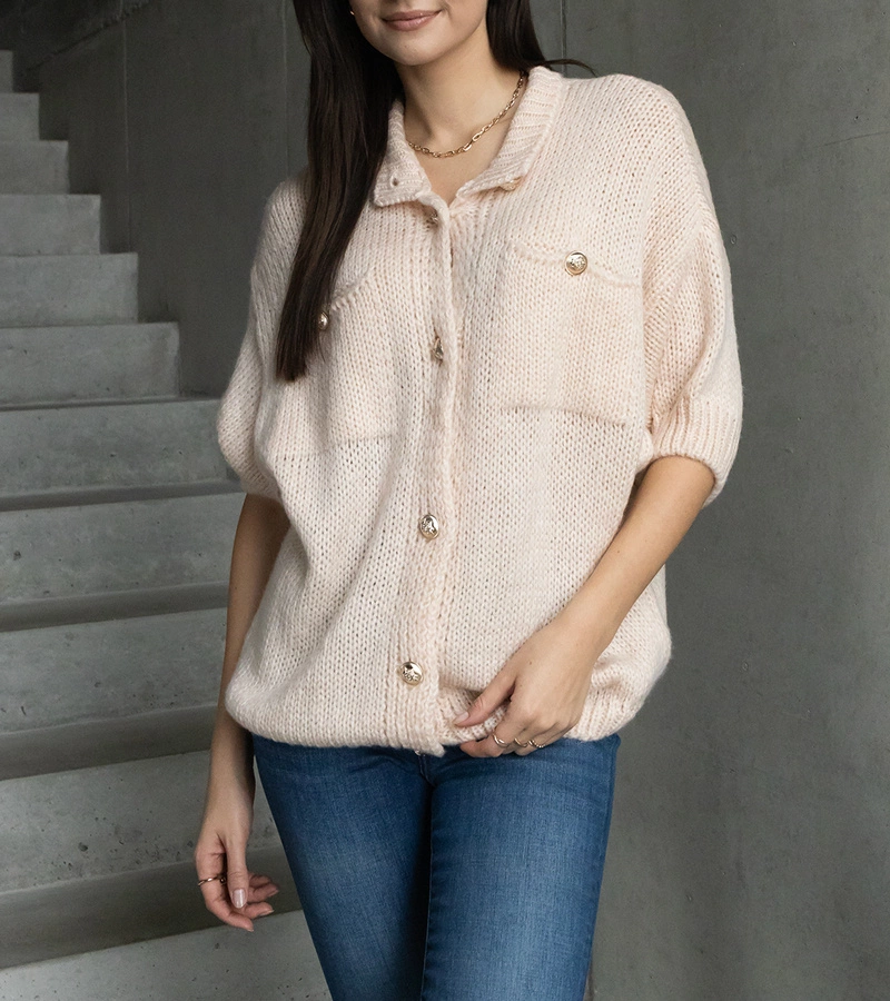 Sweter różowy z krótkim rękawem Shela