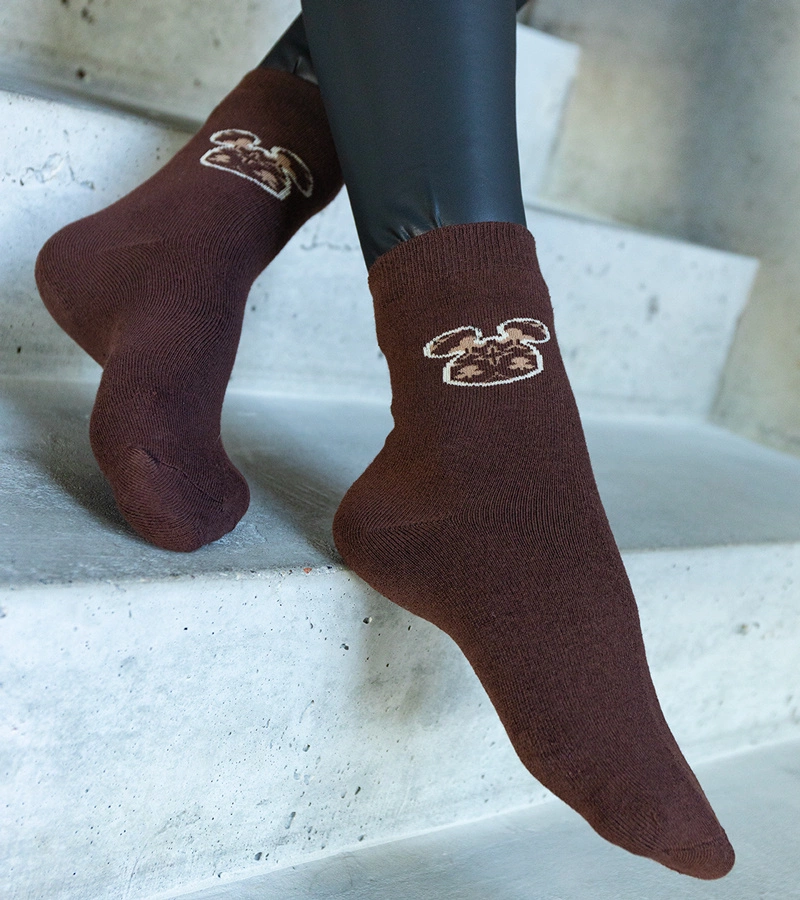 Brązowe ciepłe skarpetki z myszką Sella