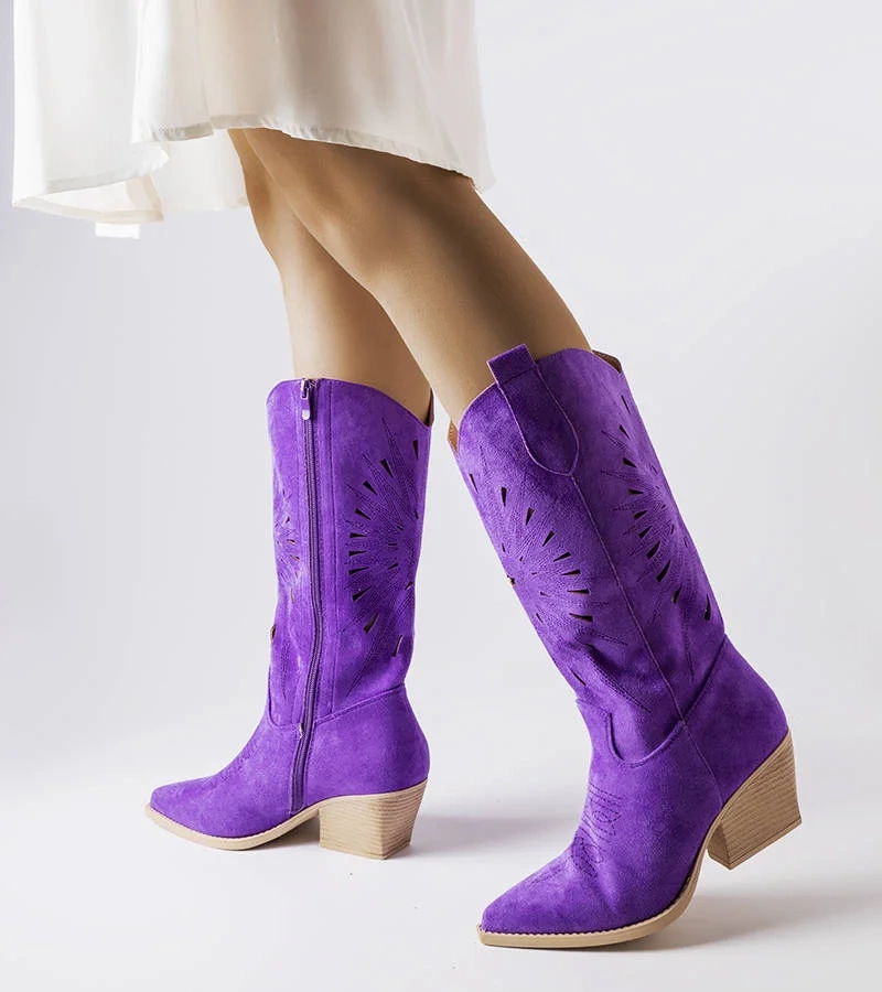 Fioletowe ażurowe kowbojki Valdengo