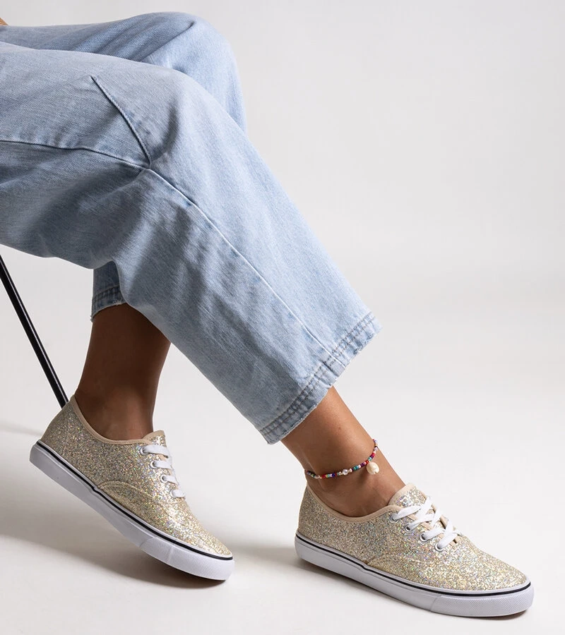 Złote błyszczące tenisówki Merri