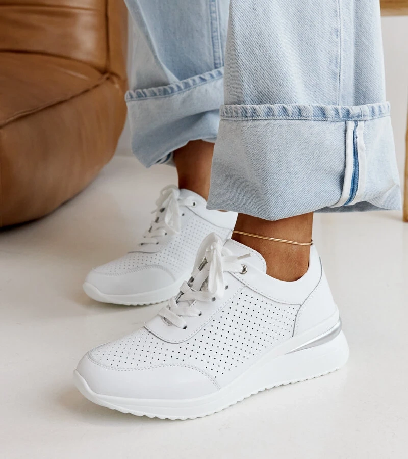 Białe skórzane sneakersy na koturnie  Rushd
