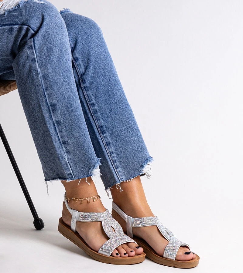 Srebrne sandałki zdobione cyrkoniam Michalina