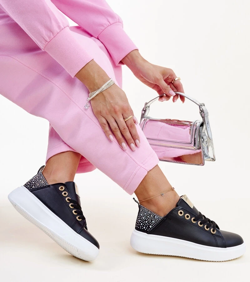 Czarne sneakersy z cyrkoniami Antonietta