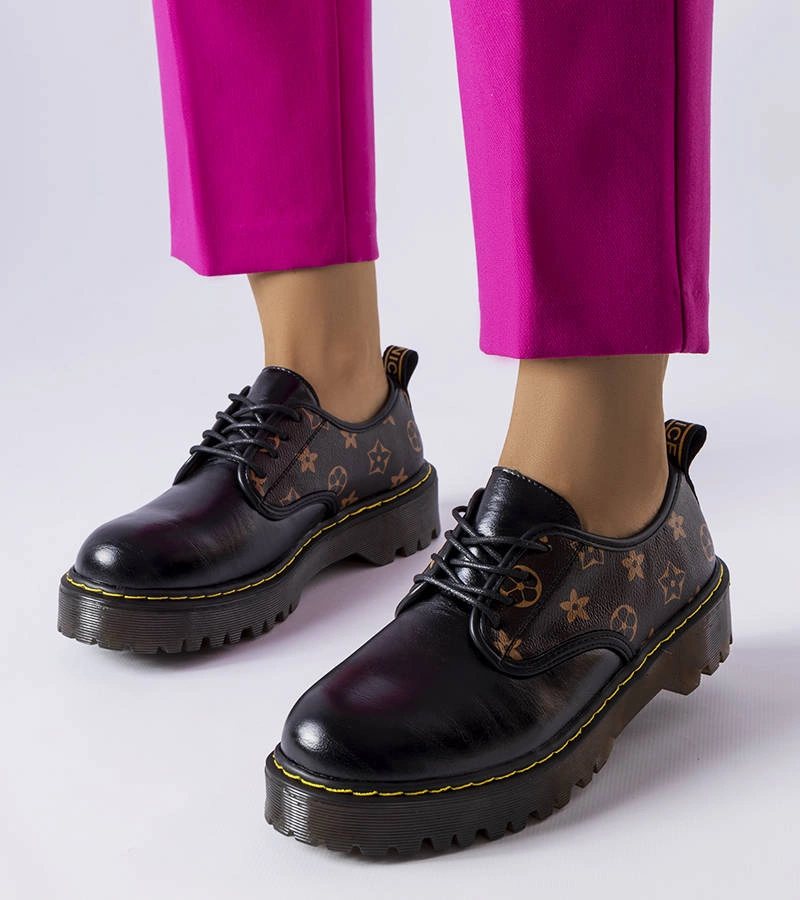 Czarne glany z brązowymi wstawkami Eugenia