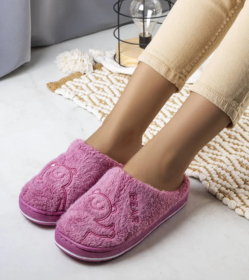 Ciemnoróżowe miękkie kapcie Smile Bear