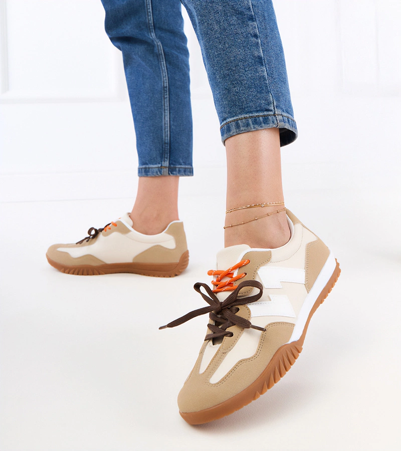 Beżowe sneakersy trampki z kolorowymi sznurówkami Bekki