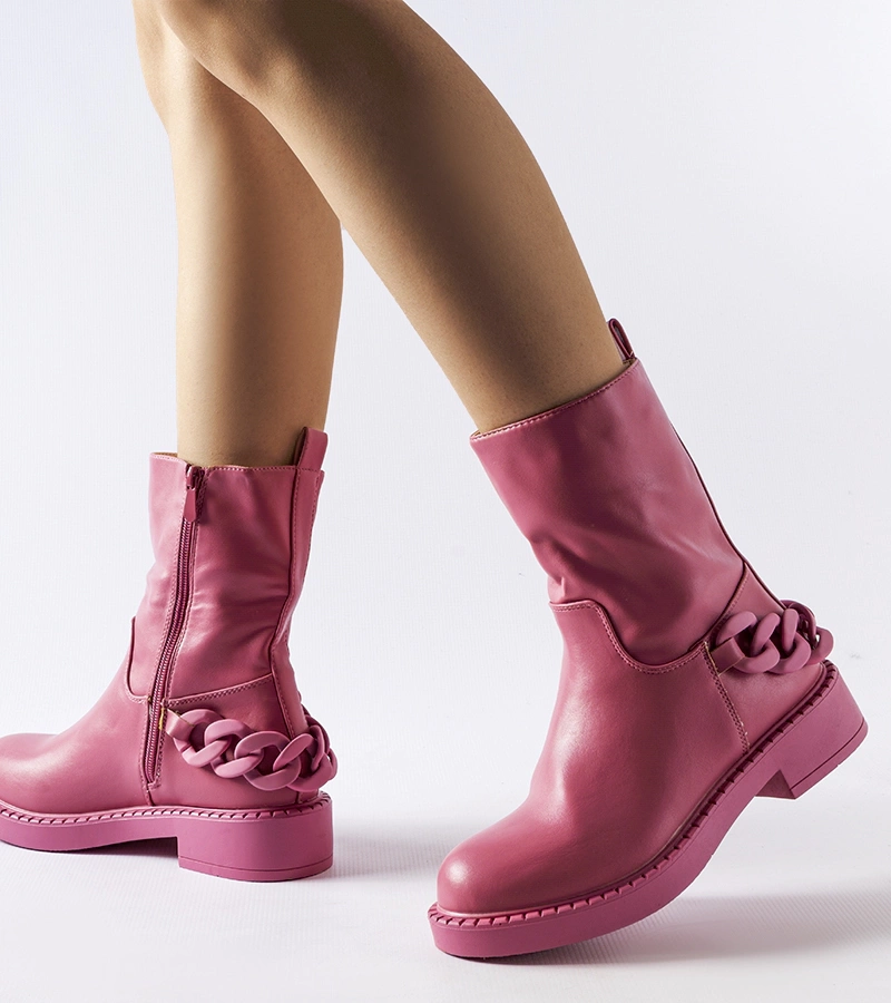 Różowe ocieplane botki z łańcuchem Linera