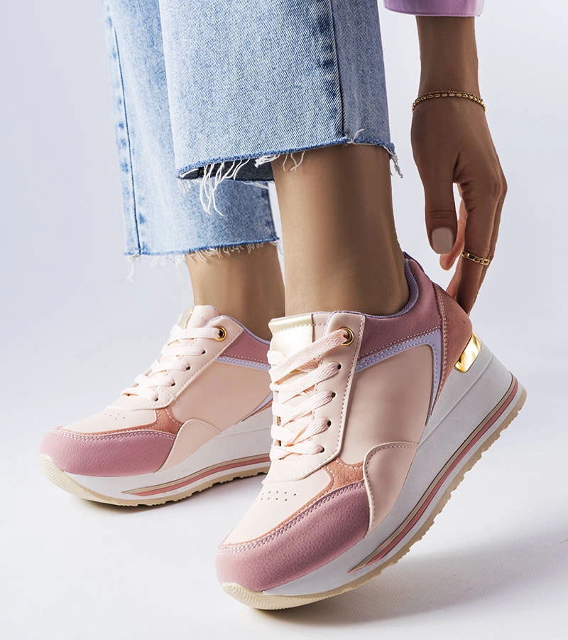 Różowe sneakersy na koturnie Harvé