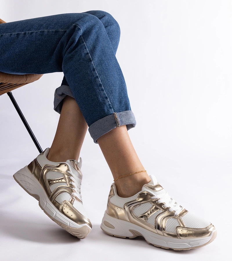 Biało-złote sneakersy sportowe Ena