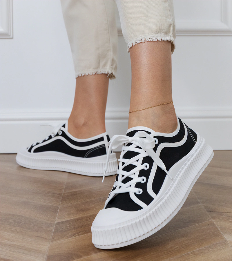 Czarne trampki damskie na platformie Salis