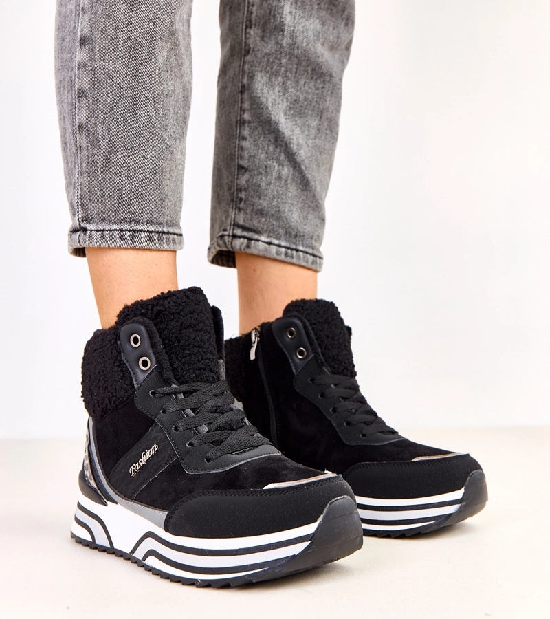 Czarne sneakersy wysokie ocieplane z kożuszkiem Mirasen