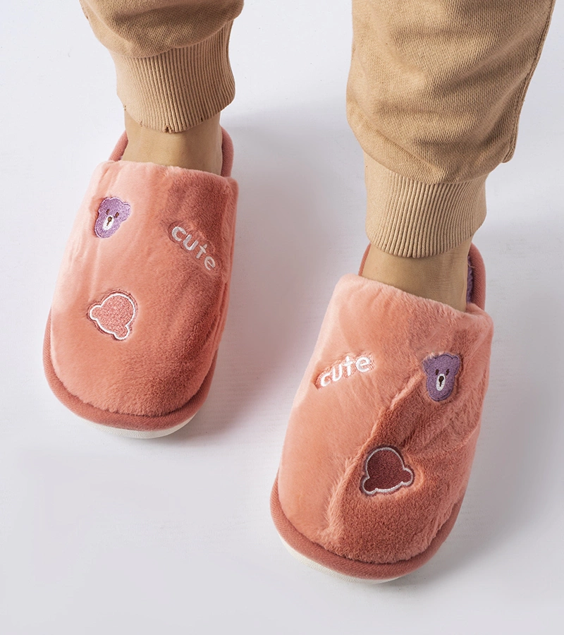 Różowe ciepłe kapcie z misiami Cute