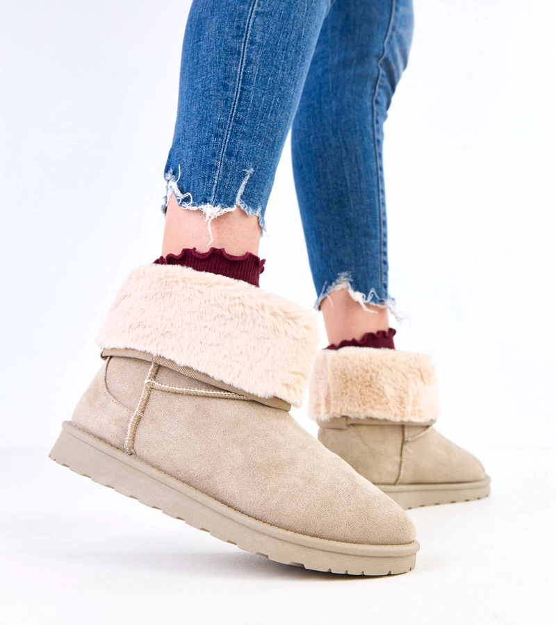 Zielone śniegowce z futerkiem na platformie Meggi