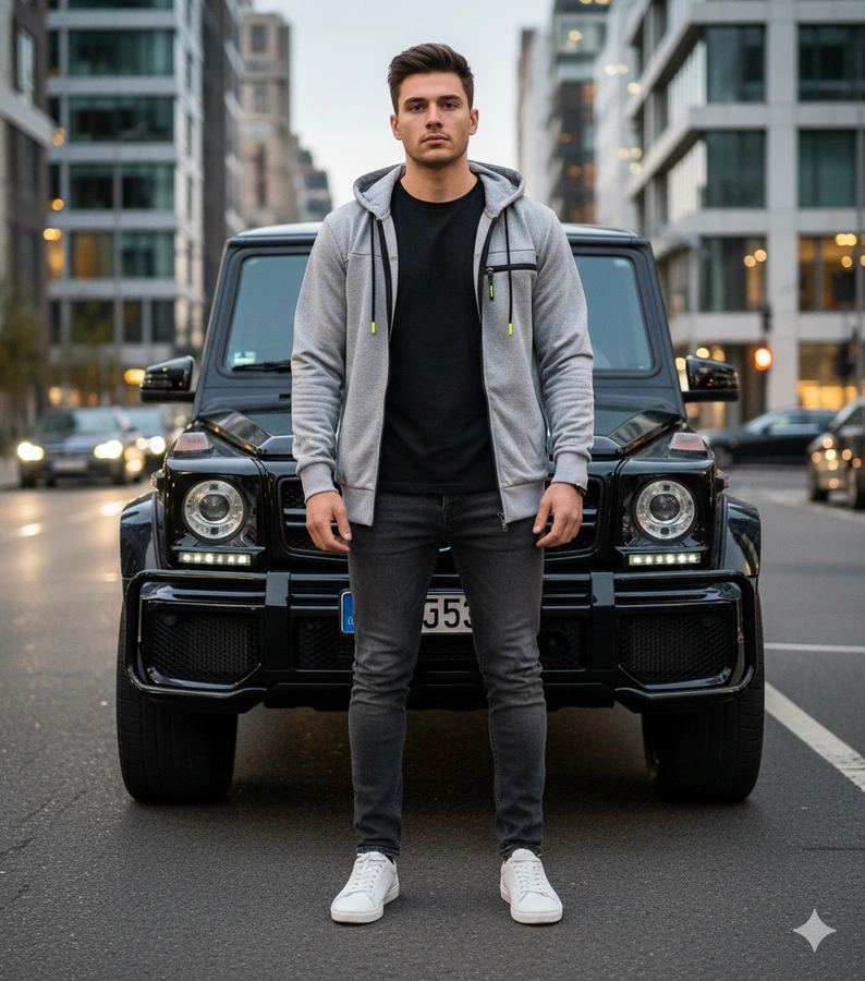 Jasnoszara męska bluza z kapturem Curtis