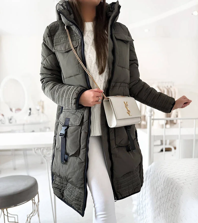 Zielony pikowany płaszcz Averie