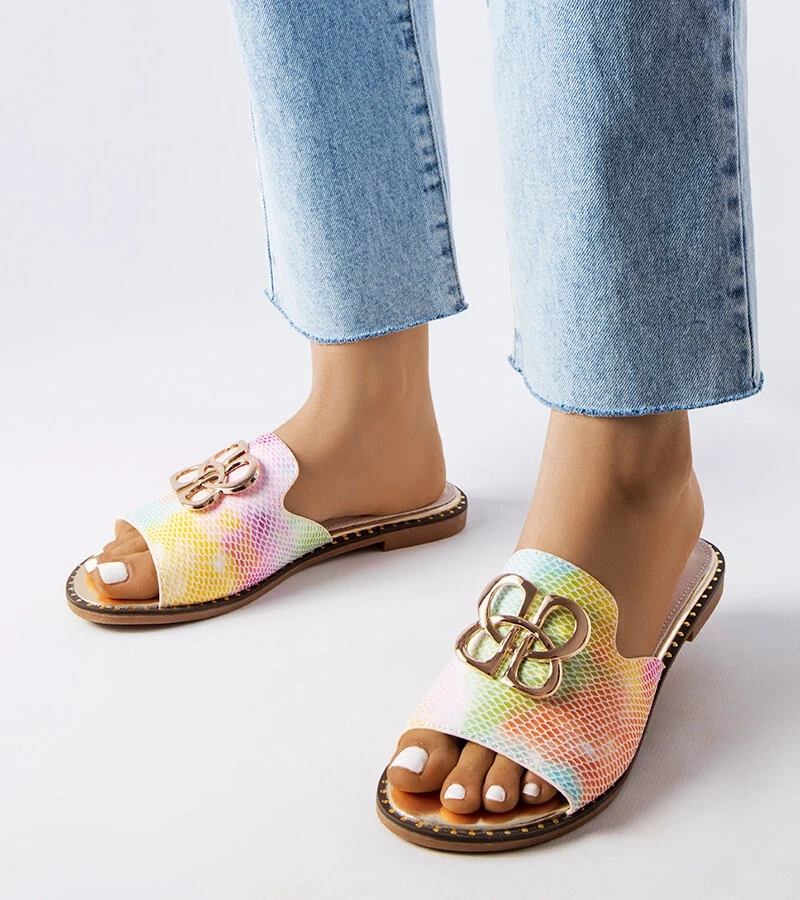 Tęczowe klapki z klamrą Lea
