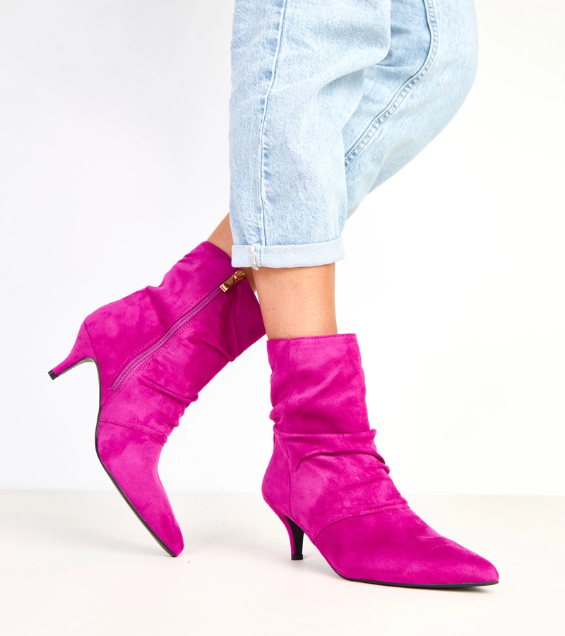 Różowe botki na niskim obcasie z marszczeniem Karen