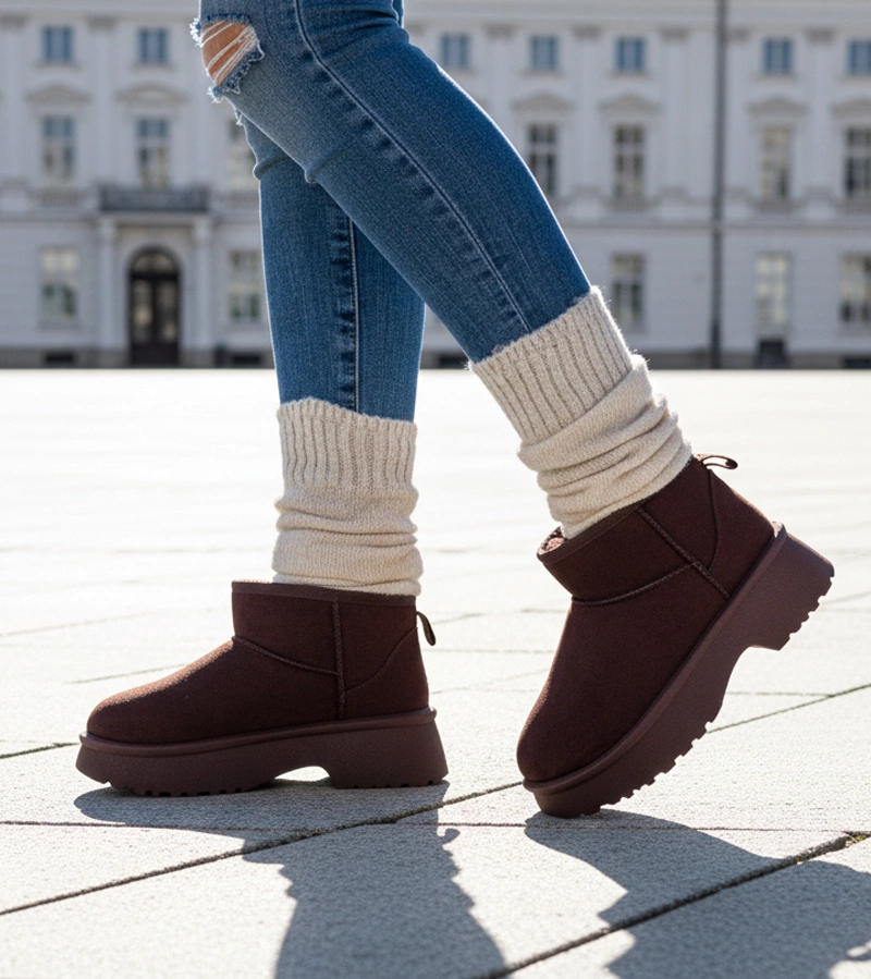 Brązowe śniegowce ocieplane na platformie Phoebe