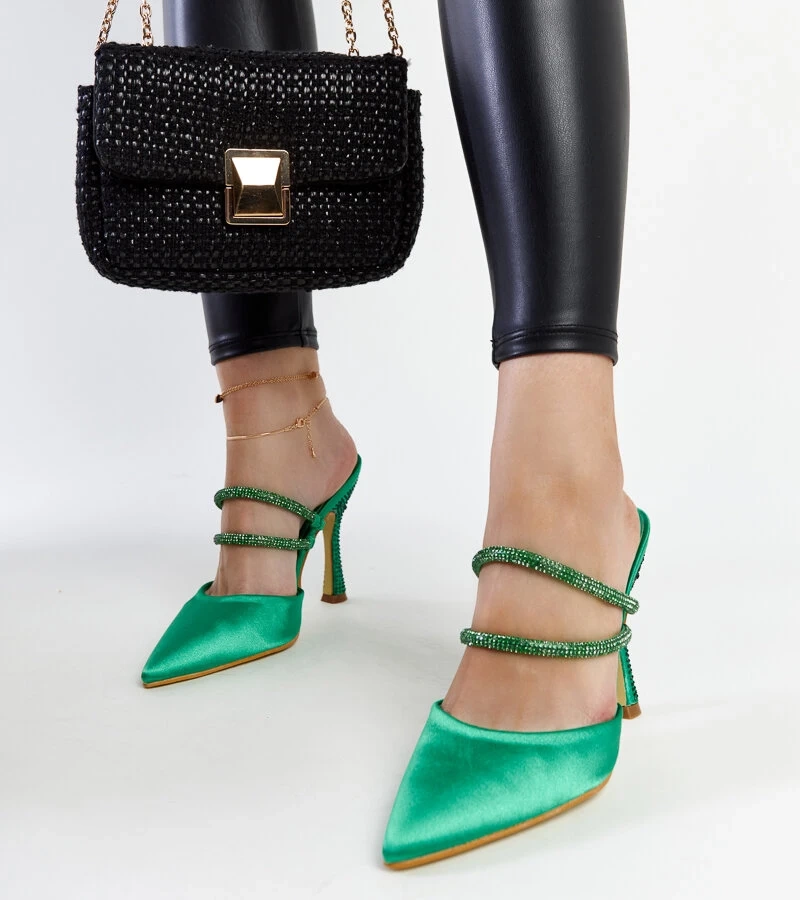 Zielone klapki na szpilce Raffaelina