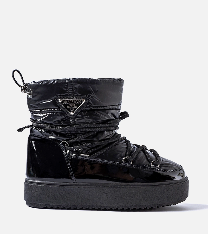 Czarne lakierowane śniegowce z gumką Calogero