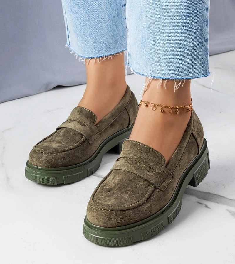 Zielone półbuty eko-zamsz Alacoque