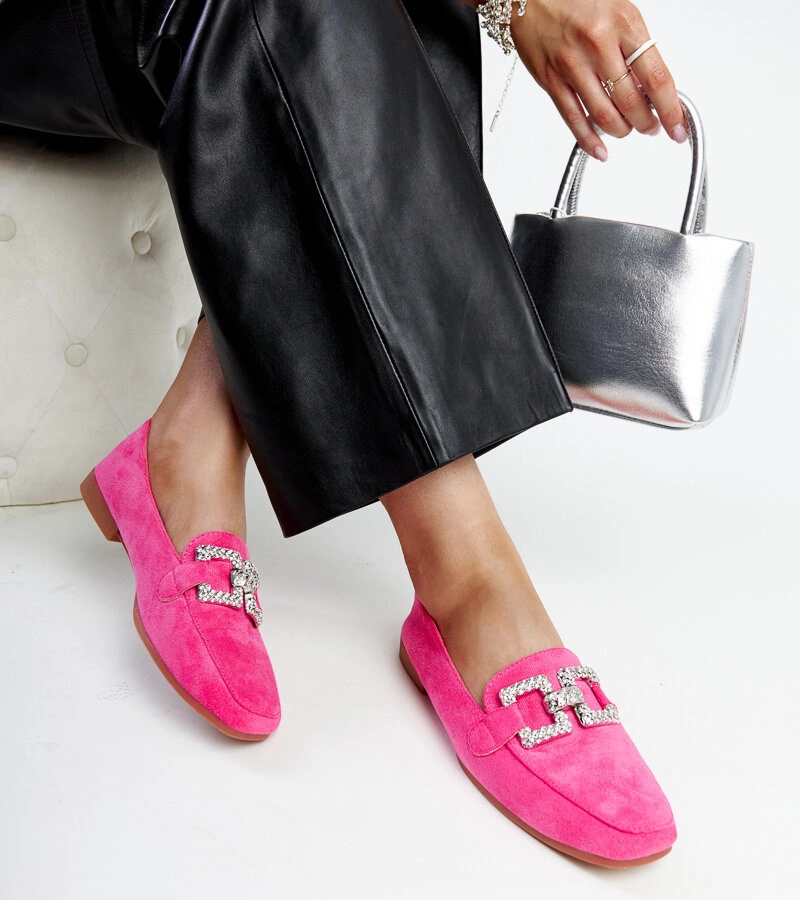 Różowe mokasyny zdobione cyrkoniami Sanny