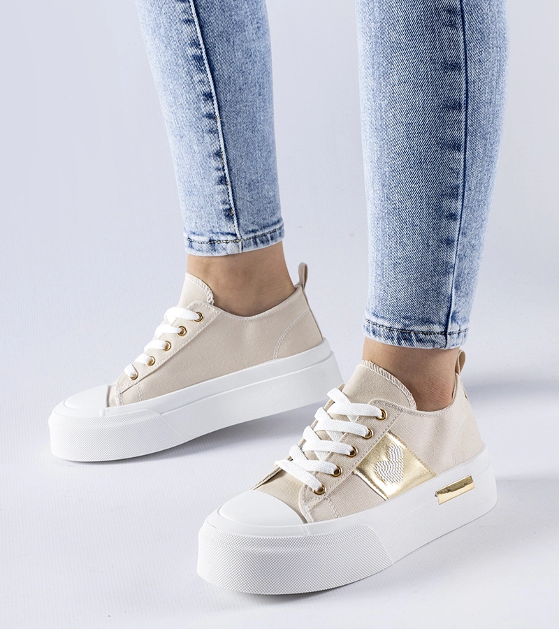 Beżowo-złote trampki na platformie Lawton