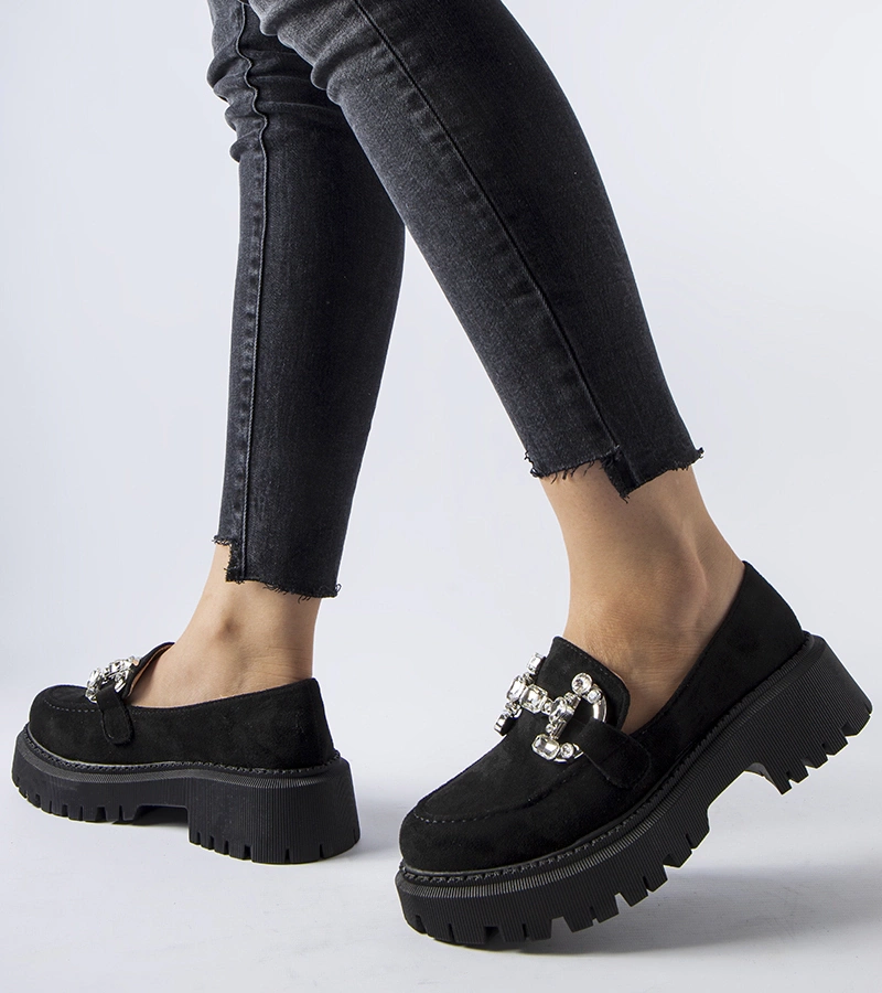 Czarne mokasyny z cyrkoniami Crescenzo