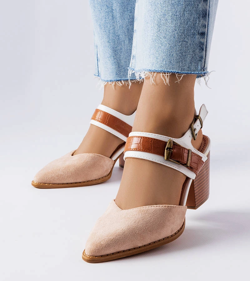 Beżowe czółenka na słupku Hardouin