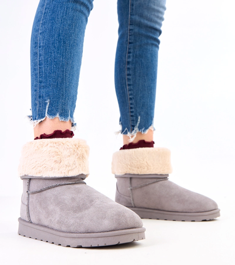 Szare śniegowce z futerkiem na platformie Meggi