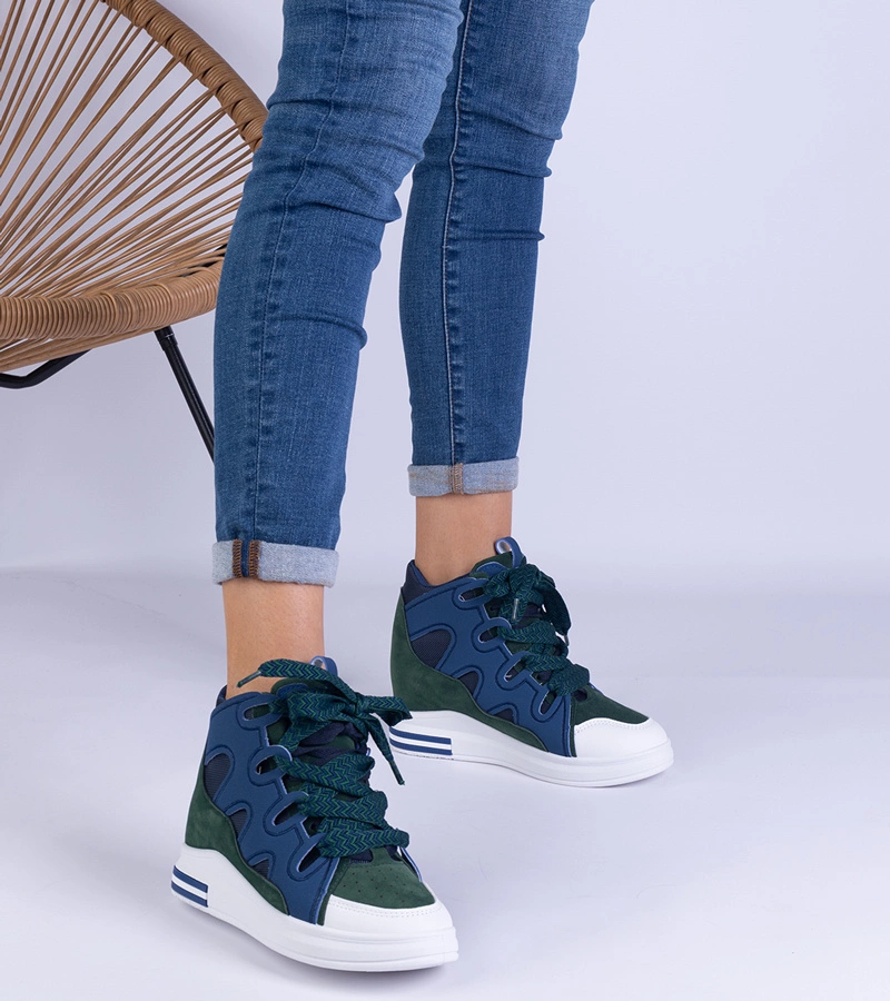 Granatowe sneakersy damskie z grubymi sznurówkami Gralina