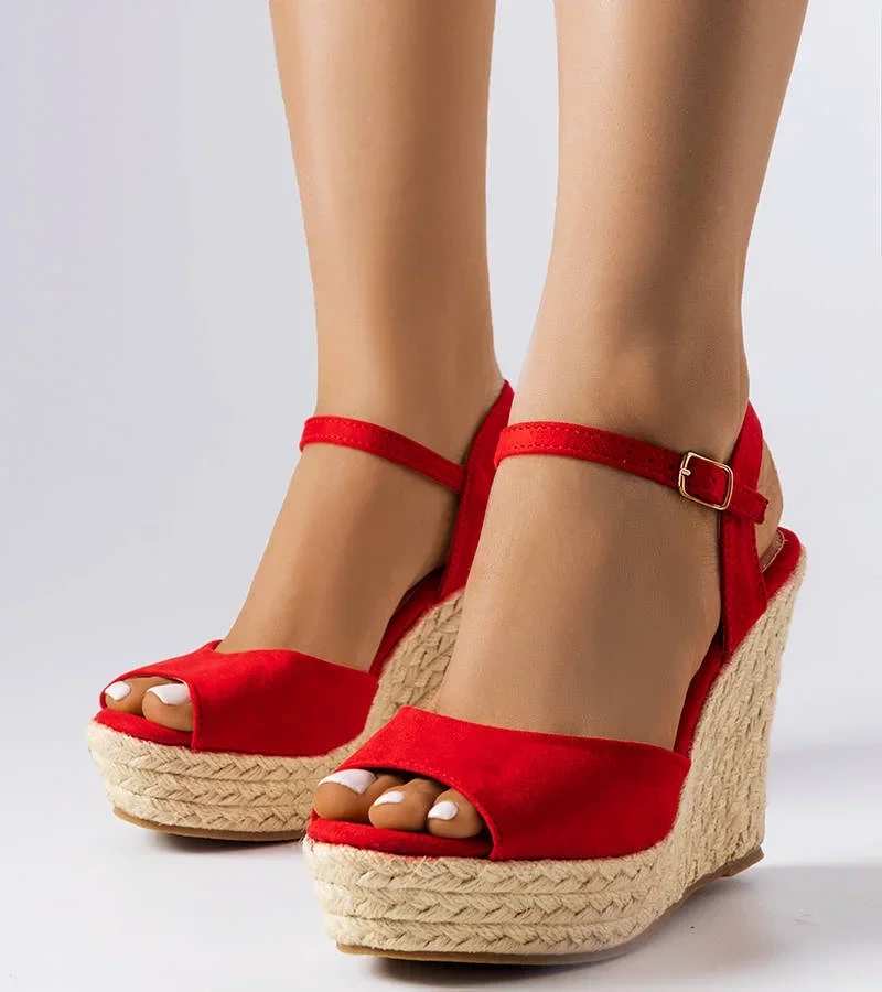 Czerwone espadryle na koturnie Cécile