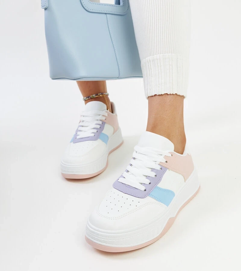 Biało-różowe sneakersy na grubszej podeszwie Rafida