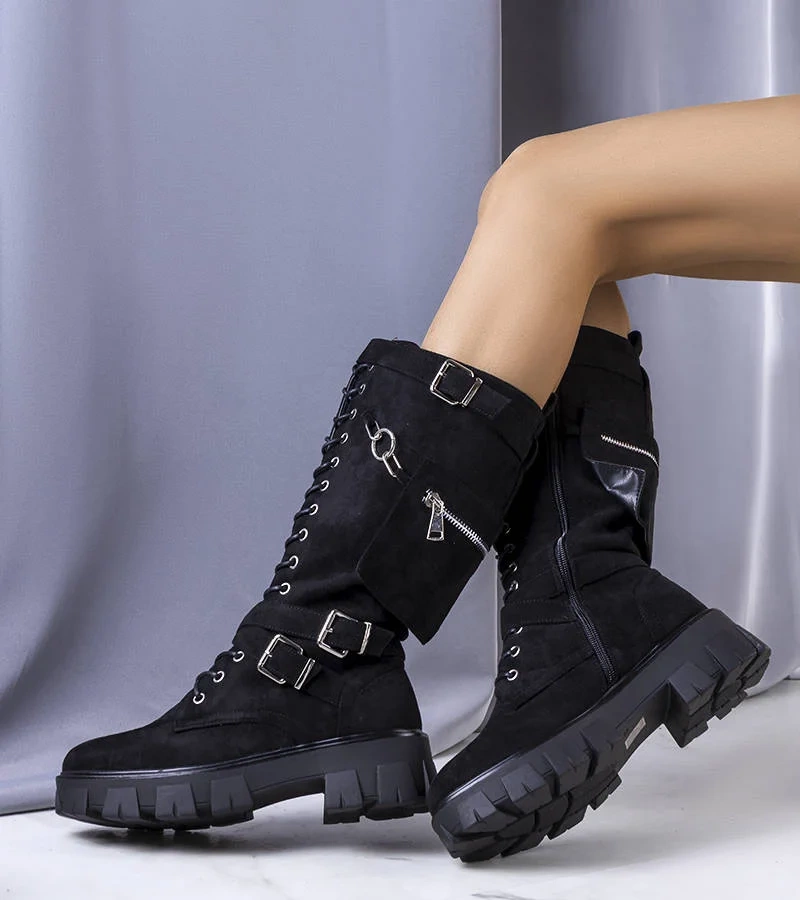 Czarne kozaki ocieplane z saszetką Sedin